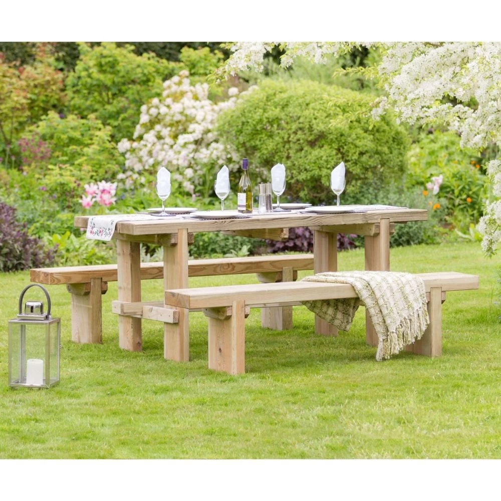 Zest 4 Leisure Rebecca Wooden Table & 2 Bench Set 3 Zest 4 Leisure Rebecca Wooden Table & 2 Bench Set