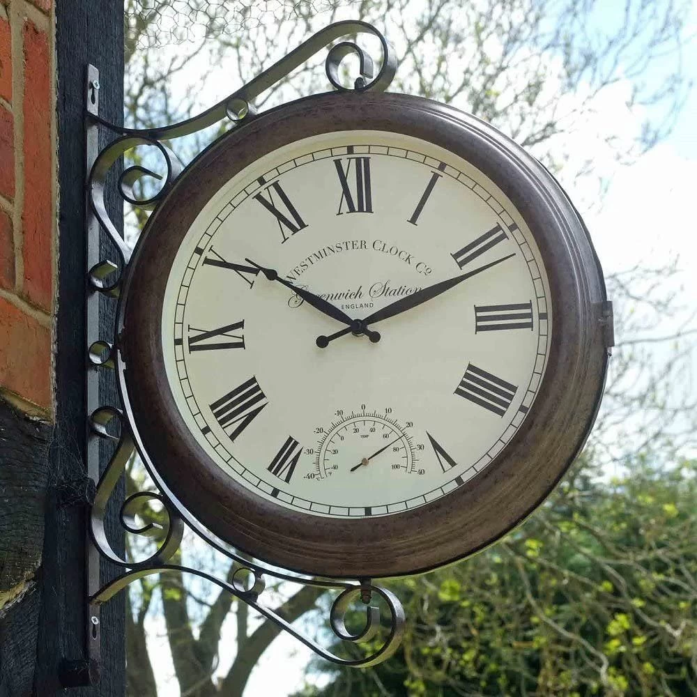 Outside In 15" Greenwich Station Wall Clock & Thermometer 5 Outside In 15" Greenwich Station Wall Clock & Thermometer - Image 3
