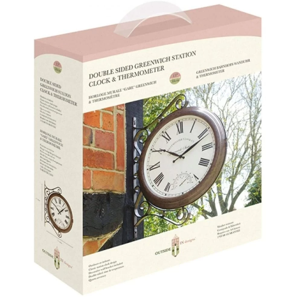 Outside In 15" Greenwich Station Wall Clock & Thermometer 3 Outside In 15" Greenwich Station Wall Clock & Thermometer