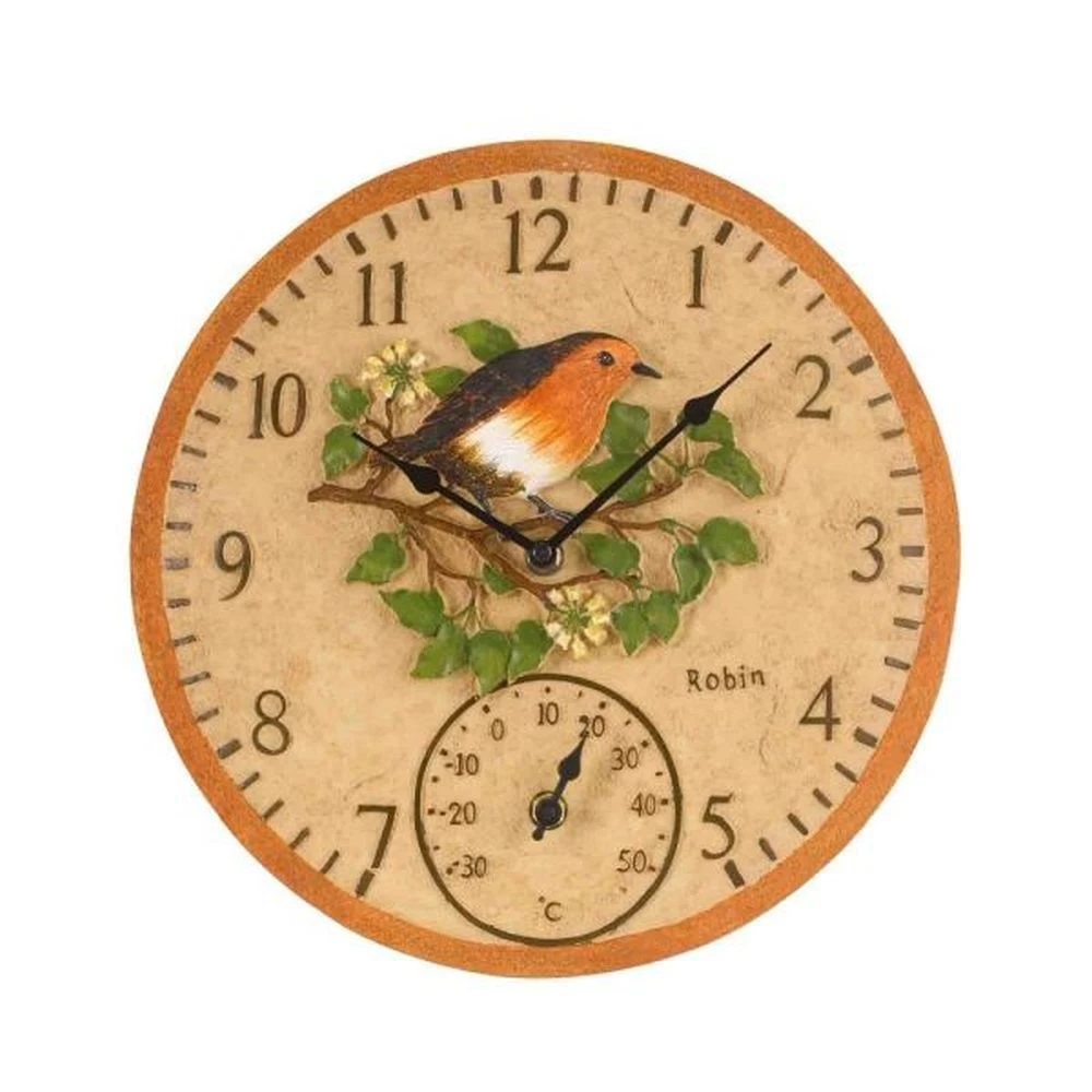 Outside In 12" Robin Wall Clock & Thermometer 3 Outside In 12" Robin Wall Clock & Thermometer