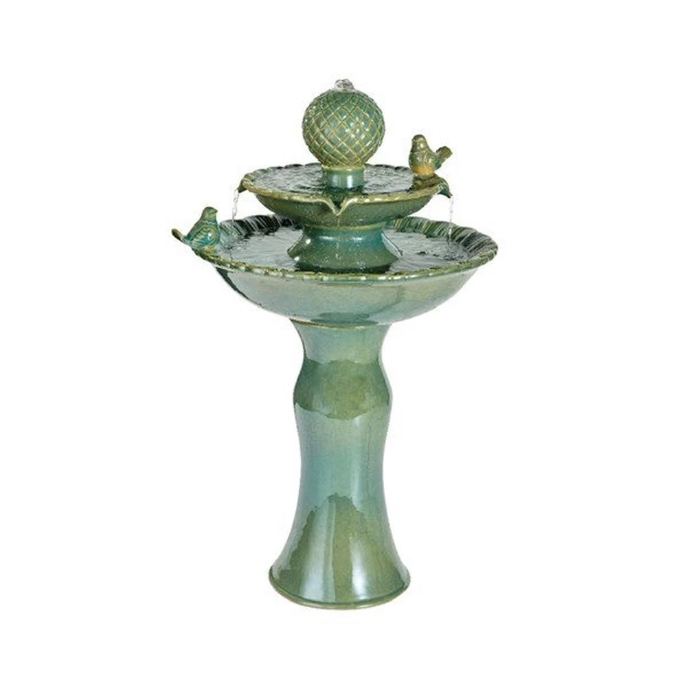 Lumineo 67cm Green Ceramic Two-Tier Bird Basin Water Fountain 3 Lumineo 67cm Green Ceramic Two-Tier Bird Basin Water Fountain